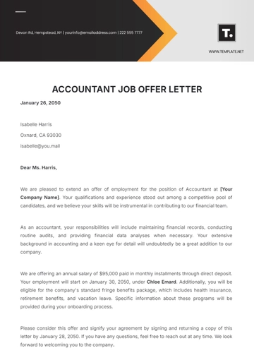 Free Accountant Job Offer Letter Template to Edit Online