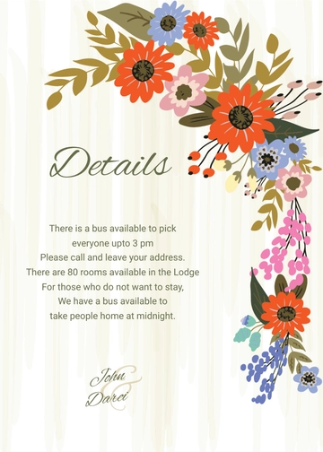Free Small Flower Wedding Details Card Template to Edit Online
