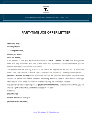 Free Part-Time Job Offer Letter Template to Edit Online