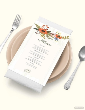 Small Flower Wedding Menu Card Template