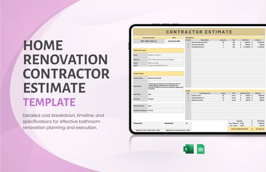 Home Renovation Contractor Estimate Template