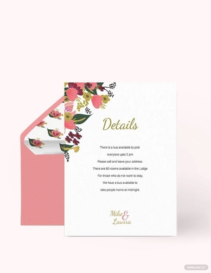 Pink Floral Wedding Details Card Template