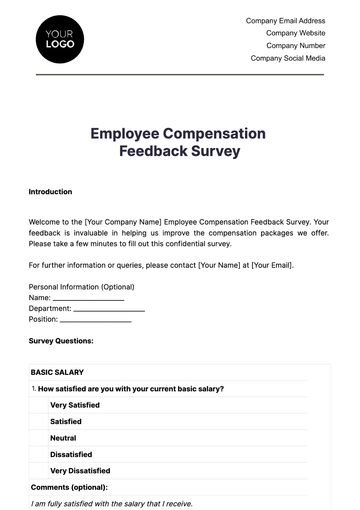 Free Employee Compensation Feedback Survey HR Template to Edit Online