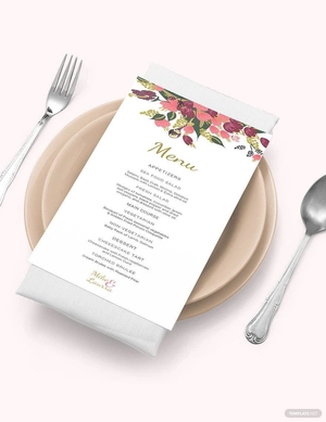 Pink Floral Wedding Menu Card Template