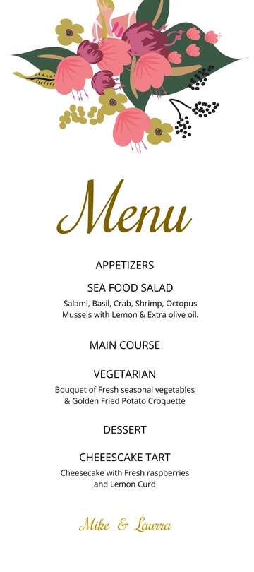 Free Pink Floral Wedding Menu Card Template to Edit Online