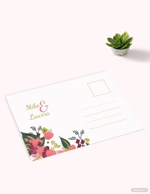 Pink Floral Wedding Post Card Template