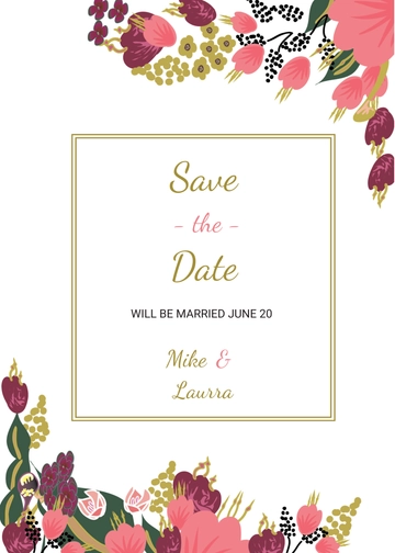 Free Pink Floral Wedding Save The Date Card Template to Edit Online