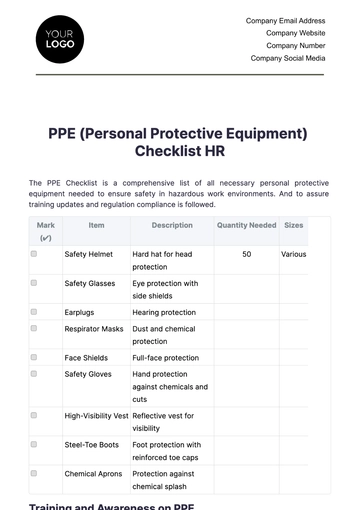 Free PPE (Personal Protective Equipment) Checklist HR Template to Edit Online