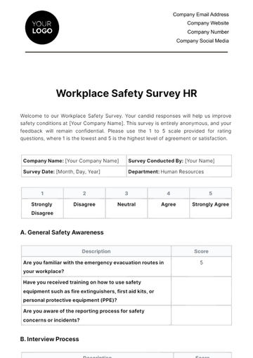 Free Workplace Safety Survey HR Template to Edit Online