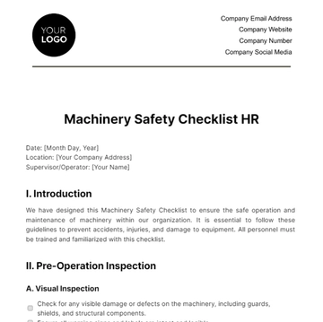 Free Machinery Safety Checklist HR Template to Edit Online
