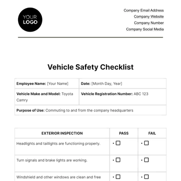 Free Vehicle Safety Checklist HR Template to Edit Online