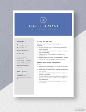 Dealership Service Manager Resume