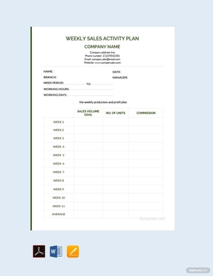 Weekly Sales Activity Plan Template