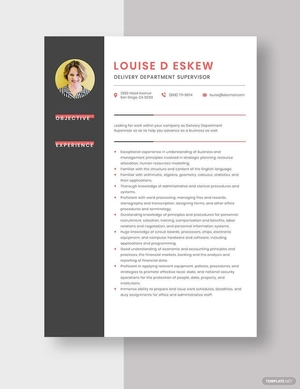 Delivery Department Supervisor Resume