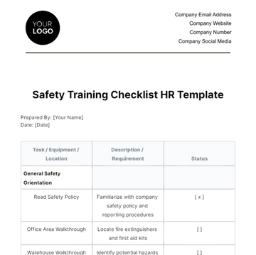 Free Safety Training Checklist HR Template to Edit Online