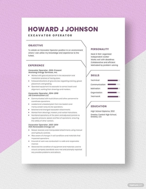 Excavator Operator Resume