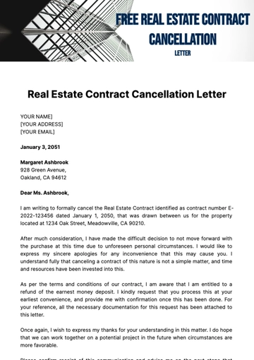 Free Real Estate Contract Cancellation Letter Template to Edit Online