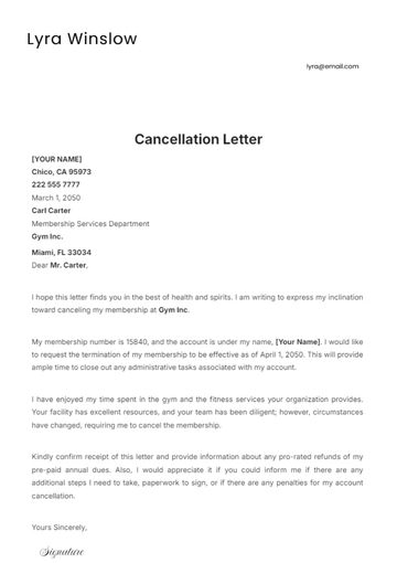 Free Cancellation Letter  Template to Edit Online