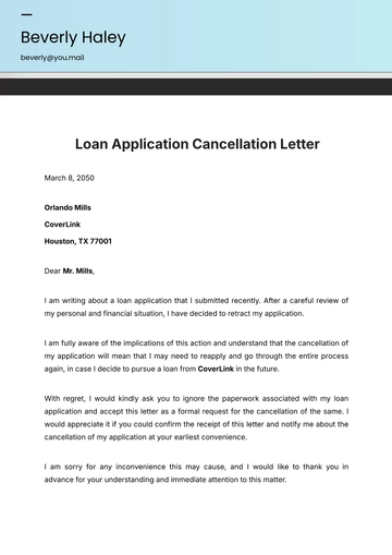 Free Loan Application Cancellation Letter Template to Edit Online