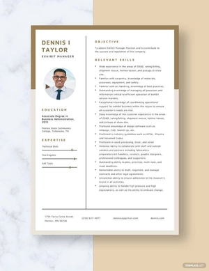 Exhibit Manager Resume