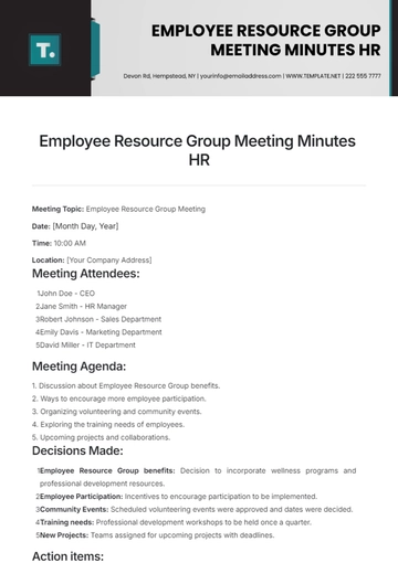 Free Employee Resource Group Meeting Minute HR Template to Edit Online