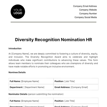 Free Diversity Recognition Nomination HR Template to Edit Online