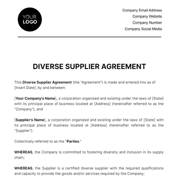 Free Diverse Supplier Agreement HR Template to Edit Online