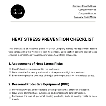 Free Heat Stress Prevention Checklist HR Template to Edit Online