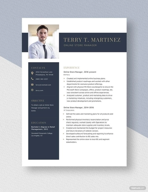 Online Store Manager Resume