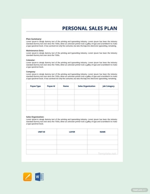 Personal Sales Plan Template Personal Sales Plan Template