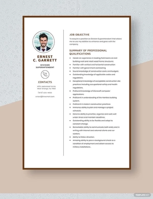 Division Superintendent Resume