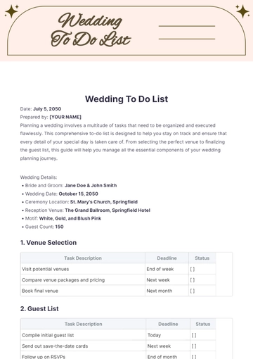 Free Wedding To Do List Template to Edit Online