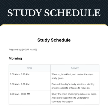 Free Study Schedule Template to Edit Online
