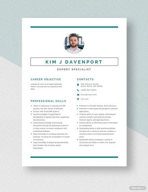 Export Specialist Resume
