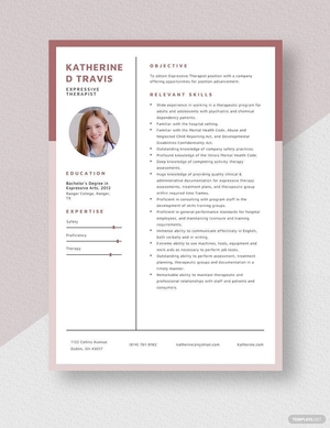 Expressive Therapist Resume