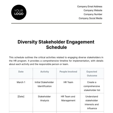 Free Diversity Stakeholder Engagement Schedule HR Template to Edit Online