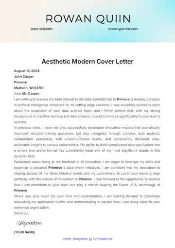 Free Aesthetic Modern Cover Letter Template to Edit Online