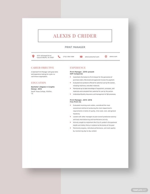 Print Manager Resume