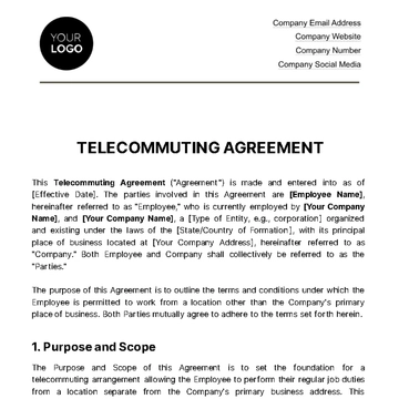 Free Telecommuting Agreement HR Template to Edit Online