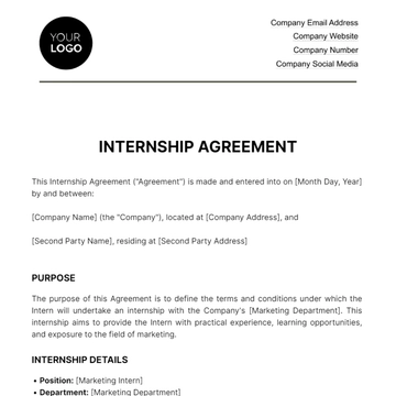 Free Internship Agreement HR Template to Edit Online