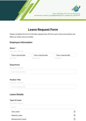 Free Leave Request Form HR Template to Edit Online