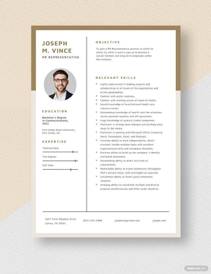 PR Representative Resume