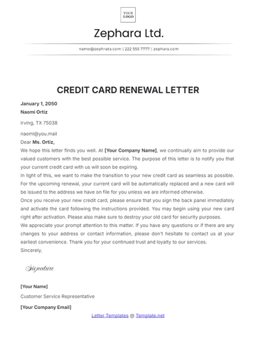 Free Credit Card Renewal Letter Template to Edit Online