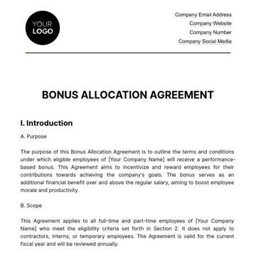 Free Bonus Allocation Agreement HR Template to Edit Online