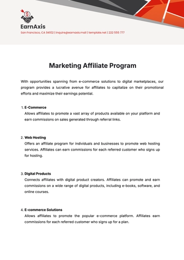 Free Marketing Affiliate Marketing Program Template to Edit Online