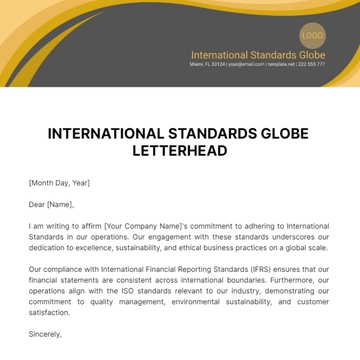 Free International Standards Globe Letterhead Template to Edit Online