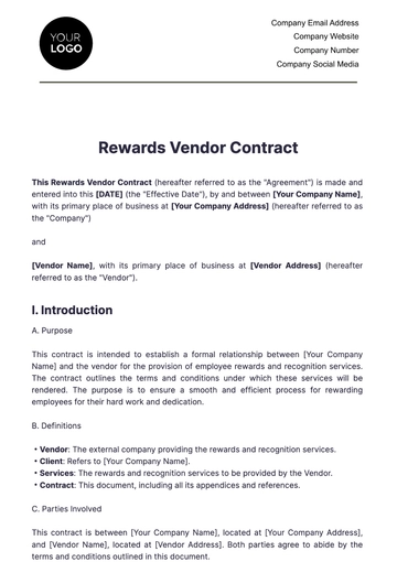 Free Rewards Vendor Contract HR Template to Edit Online