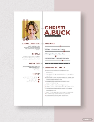 Salon Receptionist Resume