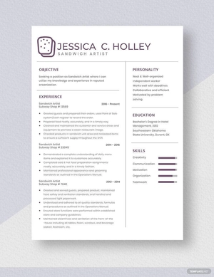 Sandwich Artist Resume