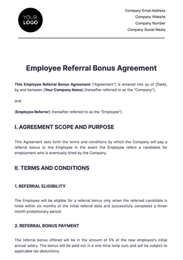Free Employee Referral Bonus Agreement HR Template to Edit Online